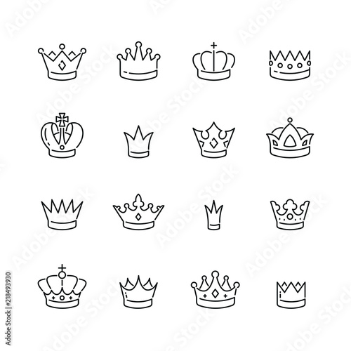 Crown related icons: thin vector icon set, black and white kit
