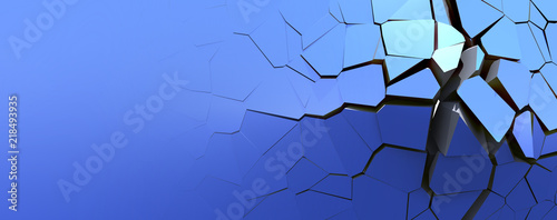 Fotografie, Obraz Broken pieces of a wall background on blue isolated wallpaper