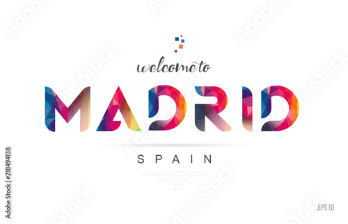 Welcome to madrid spain card and letter design typography icon