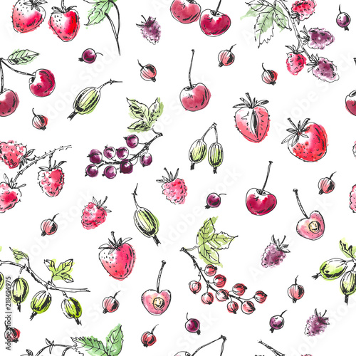 Hand drawn summer berry seamless pattern.