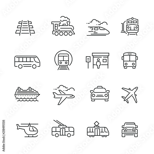 Canvas Print Public transport related icons: thin vector icon set, black and white kit