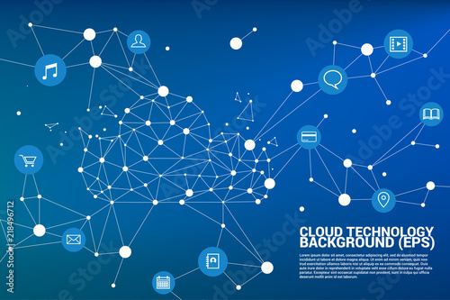 Cloud computing network technology polygon dot connected line with icon : Concept of cloud server, Storage and data