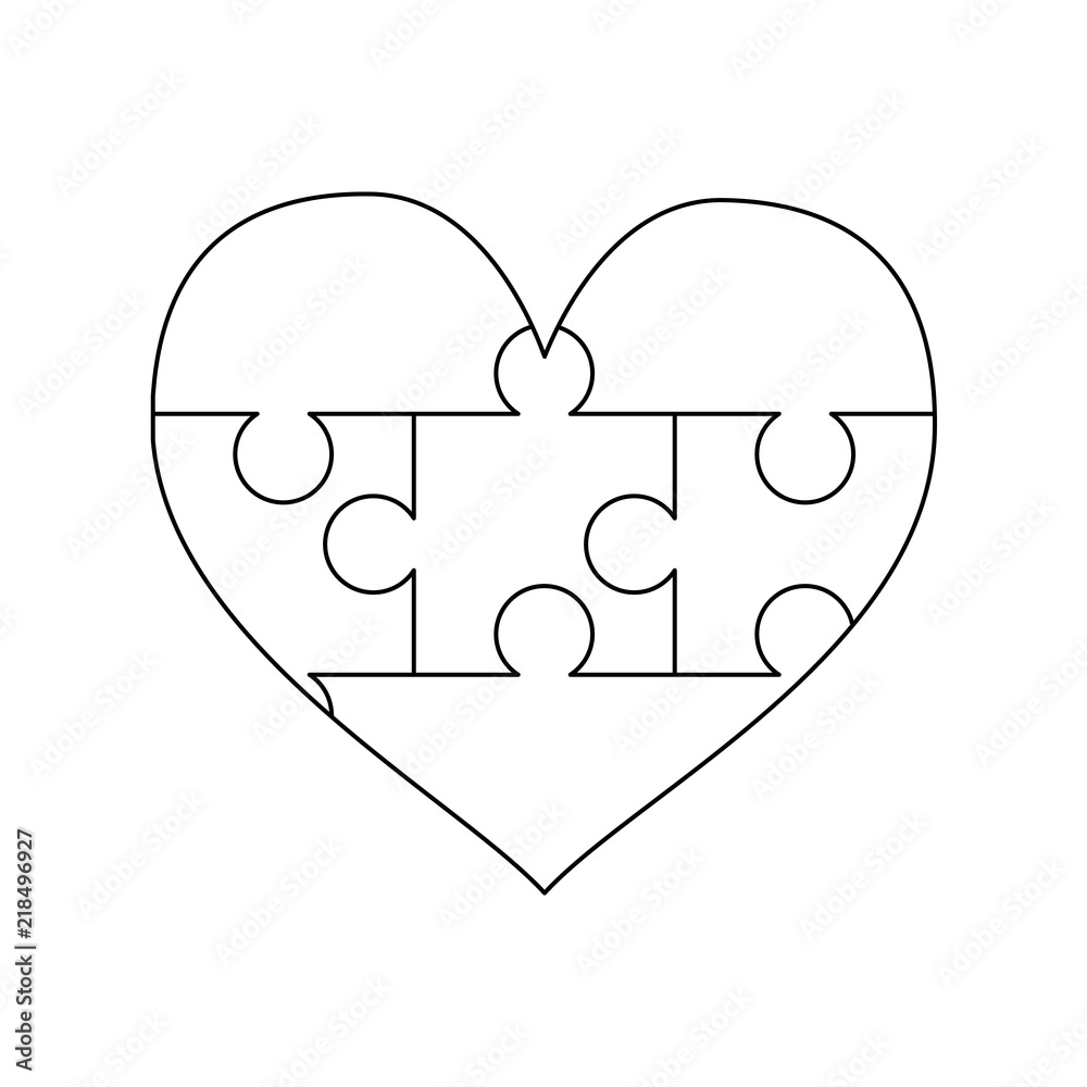 White puzzles pieces arranged in a heart shape. Simple Jigsaw Puzzle  template ready for print. Cutting guidelines on white Stock Vector | Adobe  Stock