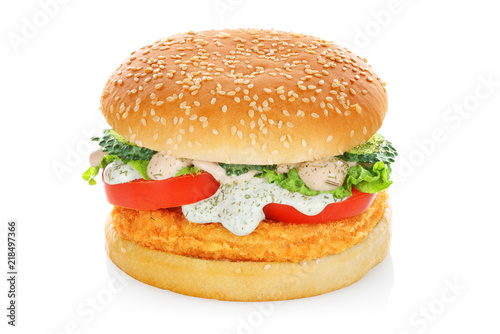 Hamburger with chicken isolated