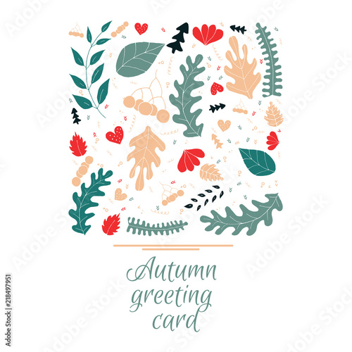 Autumn greeting card in hand drawn style. Autumn concept. Vector illustration.