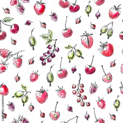 Hand drawn summer berry seamless pattern.