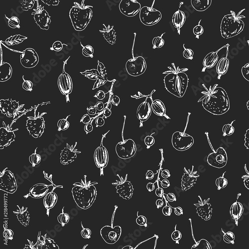 Vector seamless pattern. Hand drawn sketch of garden berries.
