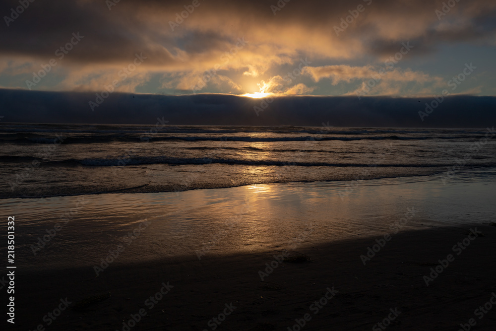 Waves Rolling in at Sunset on the Pacific Ocean in Cannon Beach Oregon Northwest Coast USA