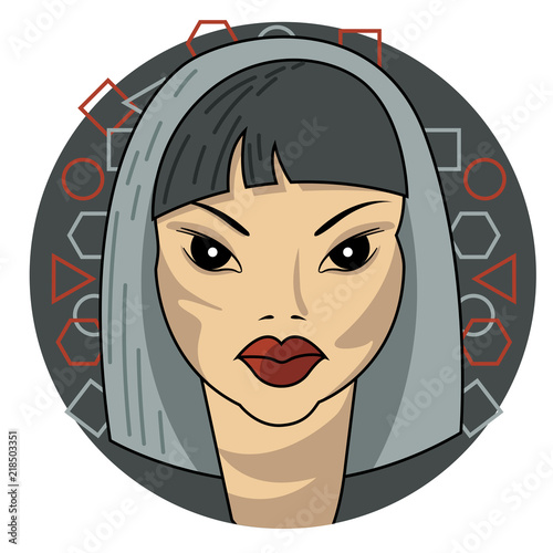 Portrait of cartoon character in vector. Shapes behind are presented as some design elements in order to complete the composition