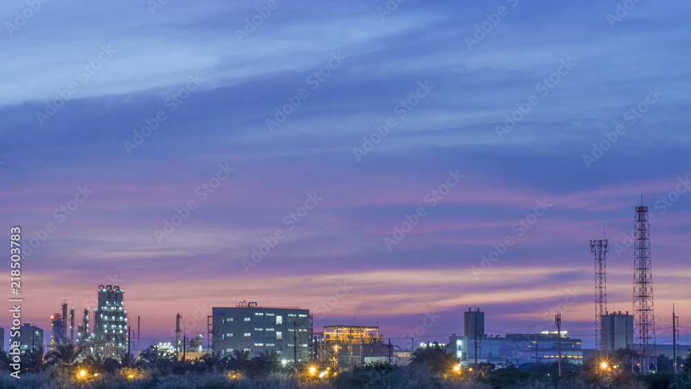 Petrochemical plant in Asia at night for your design, card, postcard, wallpaper or your concept,Copy space for you text