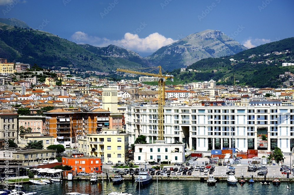Apartments and the harbour of Salerno