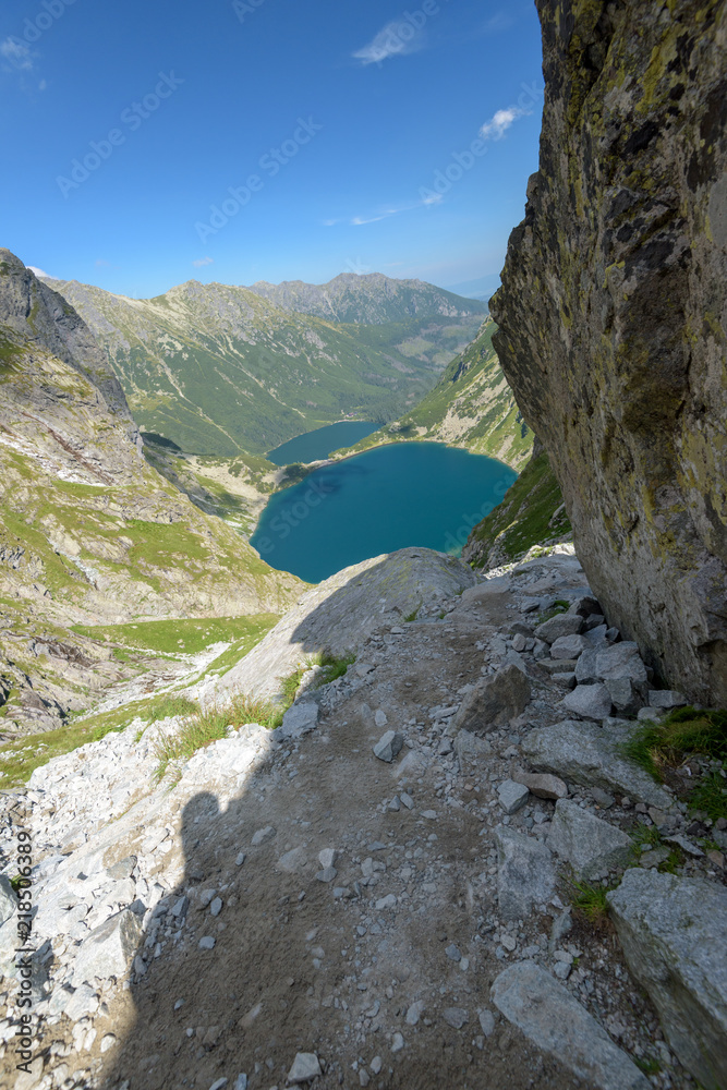 Elevated view of Czarny Staw pod Rysami and Morskie Oko lakes in the High Tatra Mountains.