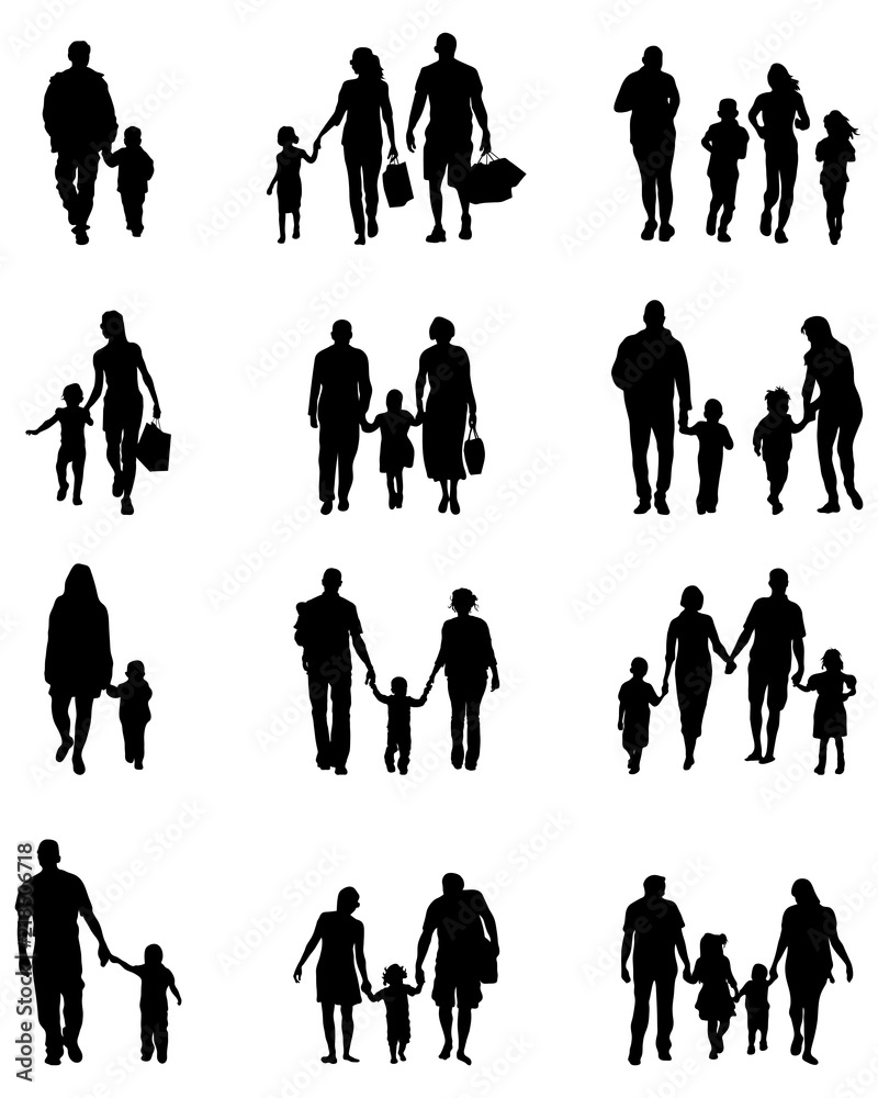 Black silhouettes of families, vector illustration Black silhouettes of families, vector illustration