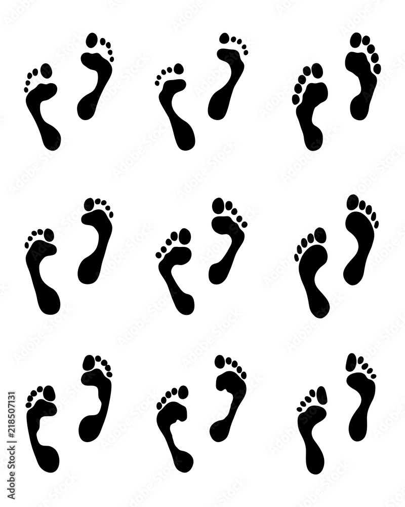 Black prints of human feet, vector illustration Black prints of human feet, vector illustration