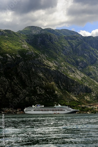 Cruise ship and tender  in Kotor Bay © drewrawcliffe