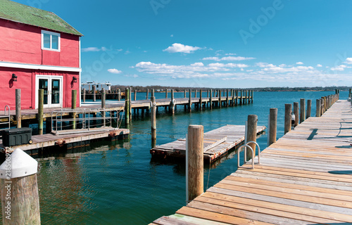 House and Wooden dock or pier by the lake with sky and cloud in  © bignai
