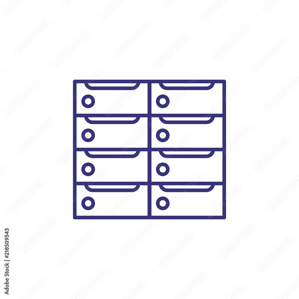 Banking locker line icon. Paper trays, file cabinet, archive. Bank concept. Vector illustration can be used for topics like finance, business, storage Banking locker line icon. Paper trays, file cabinet, archive. Bank concept. Vector illustration can be used for topics like finance, business, storage