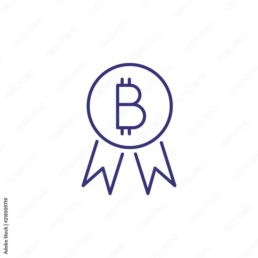 Bitcoin medal line icon. Virtual money, bitcoin earning, award. Cryptocurrency concept. Vector illustration can be used for topics like e-commerce, finance, money