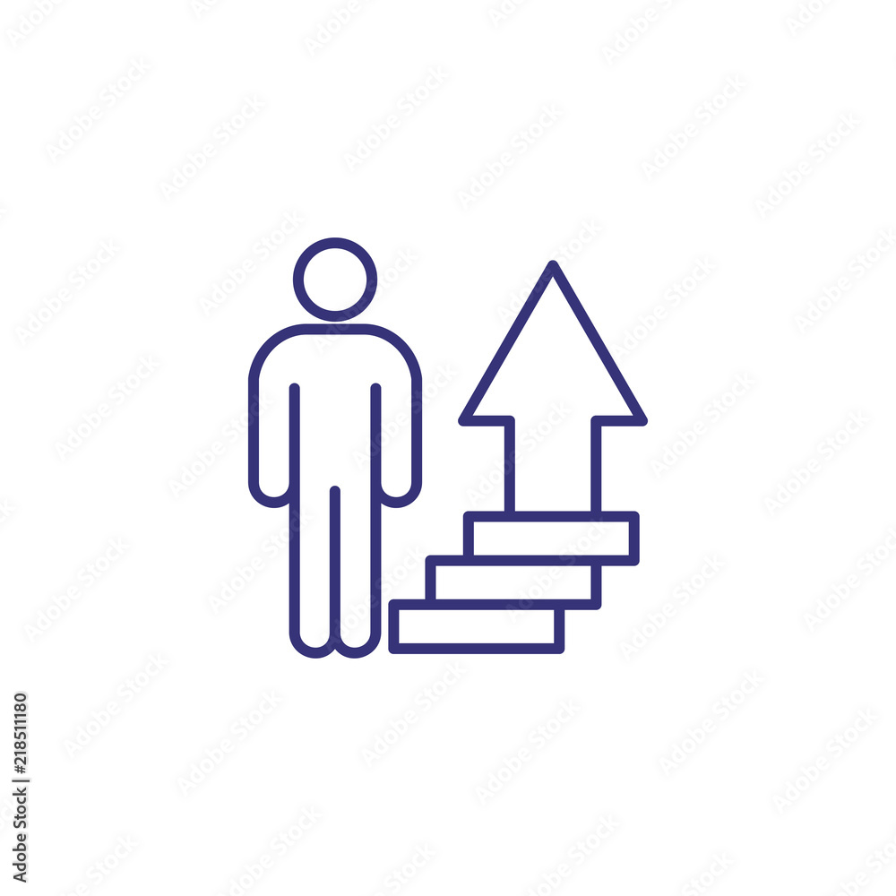 Personal development line icon. Man, stairs, arrow up. Growth concept. Can be used for topics like career promotion, job, professional success Personal development line icon. Man, stairs, arrow up. Growth concept. Can be used for topics like career promotion, job, professional success