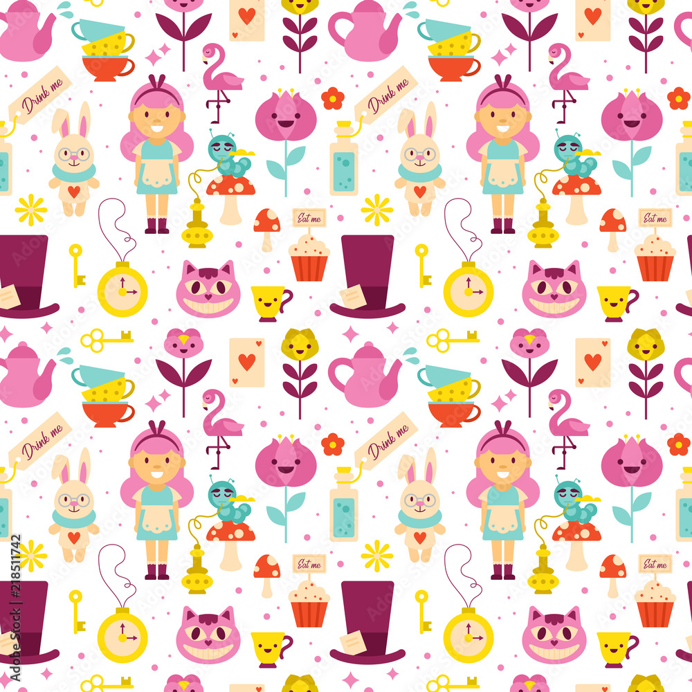 Alice in Wonderland seamless pattern background design