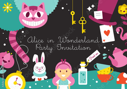 Alice in Wonderland birthday party invitation