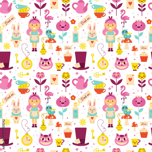 Alice in Wonderland seamless pattern background design
