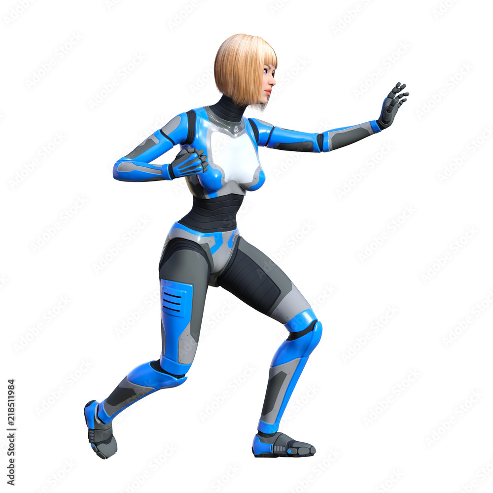 3D Rendering Female Robot on White 3D Rendering Female Robot on White