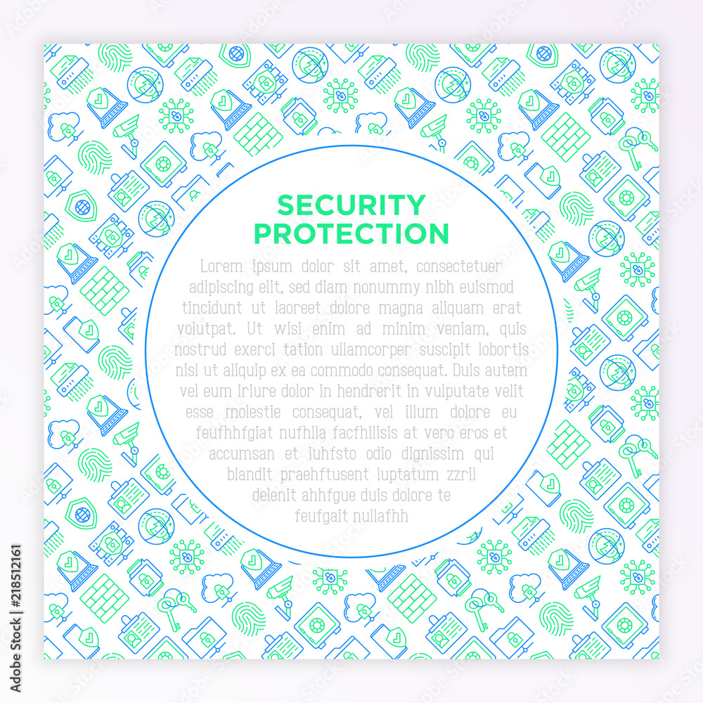 Security and protection concept with thin line icons: mobile security, fingerprint, badge, firewall, face ID, secure folder, surveillance camera, keyset, shredder. Modern vector illustration. Security and protection concept with thin line icons: mobile security, fingerprint, badge, firewall, face ID, secure folder, surveillance camera, keyset, shredder. Modern vector illustration.