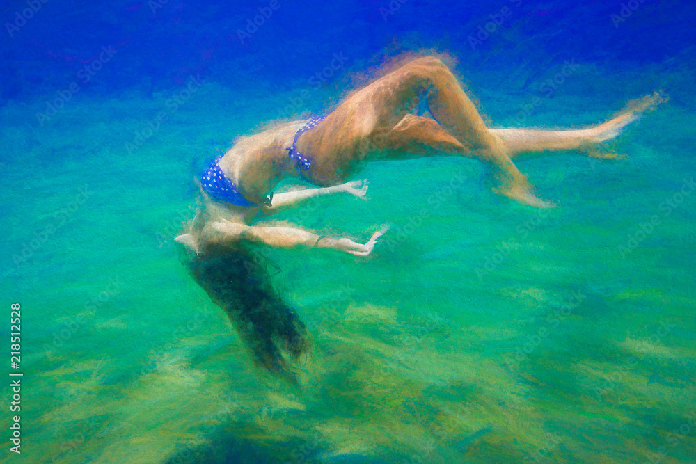 Youn girl posing under the sea