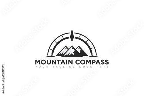mountain compass logo, icon, symbol, ilustration design template