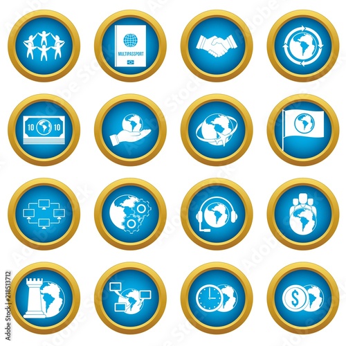 Global connections icons blue circle set isolated on white for digital marketing