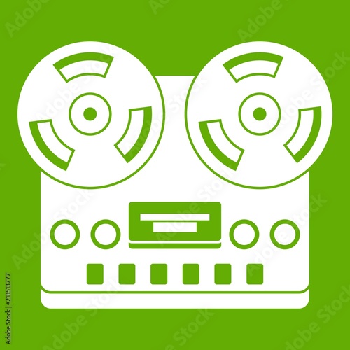 Retro tape recorder icon white isolated on green background. Vector illustration