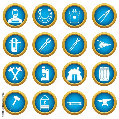 Blacksmith icons blue circle set isolated on white for digital marketing photo