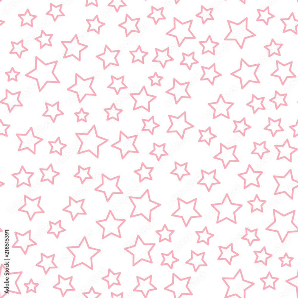 Vector pink line star seamless pattern Isolated on white background.
