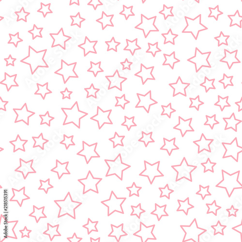 Vector pink line star seamless pattern Isolated on white background.