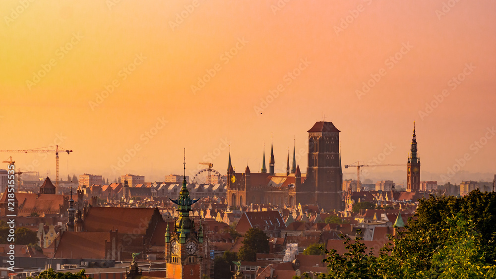Beautiful and colorful cityscape of Gdansk, St. Mary's Basilica.