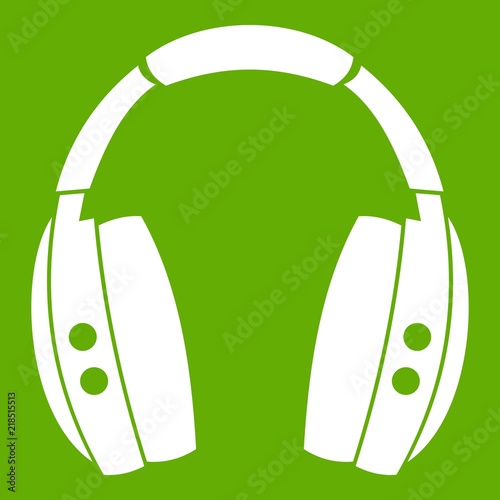 Headphones icon white isolated on green background. Vector illustration