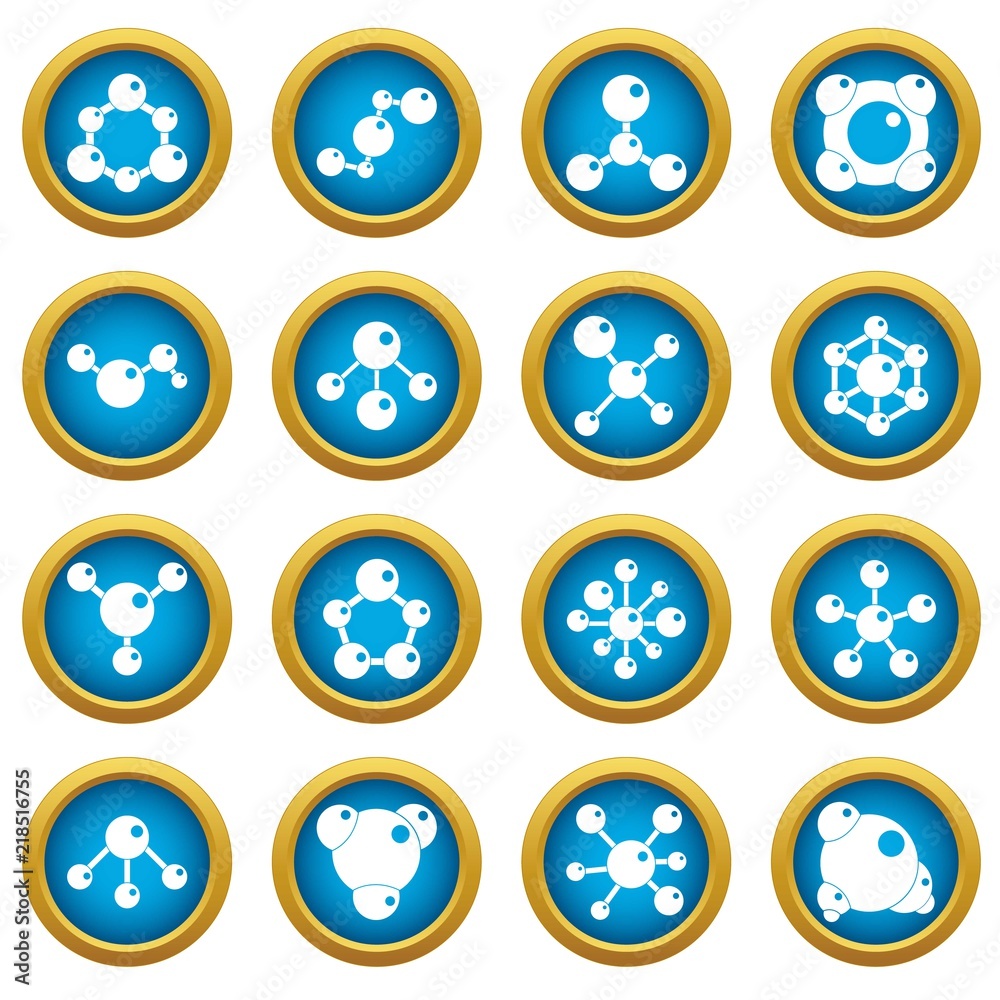 Molecule icons blue circle set isolated on white for digital marketing Molecule icons blue circle set isolated on white for digital marketing