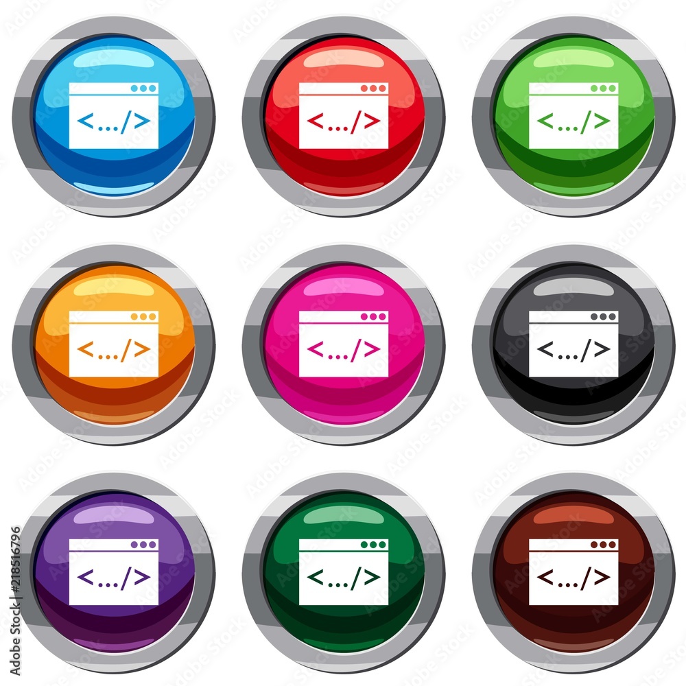 Code window set icon isolated on white. 9 icon collection vector illustration Code window set icon isolated on white. 9 icon collection vector illustration