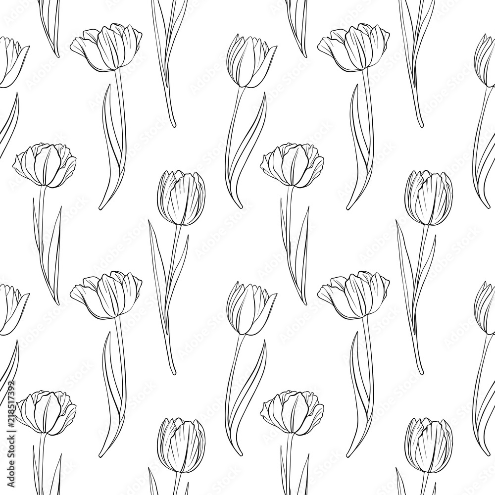 vector seamless pattern with drawing tulips