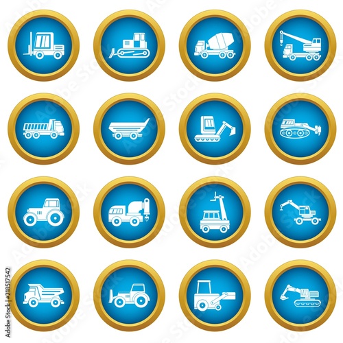 Building vehicles icons blue circle set isolated on white for digital marketing Free Download Building vehicles icons blue circle set isolated on white for digital marketing - GFXLoad