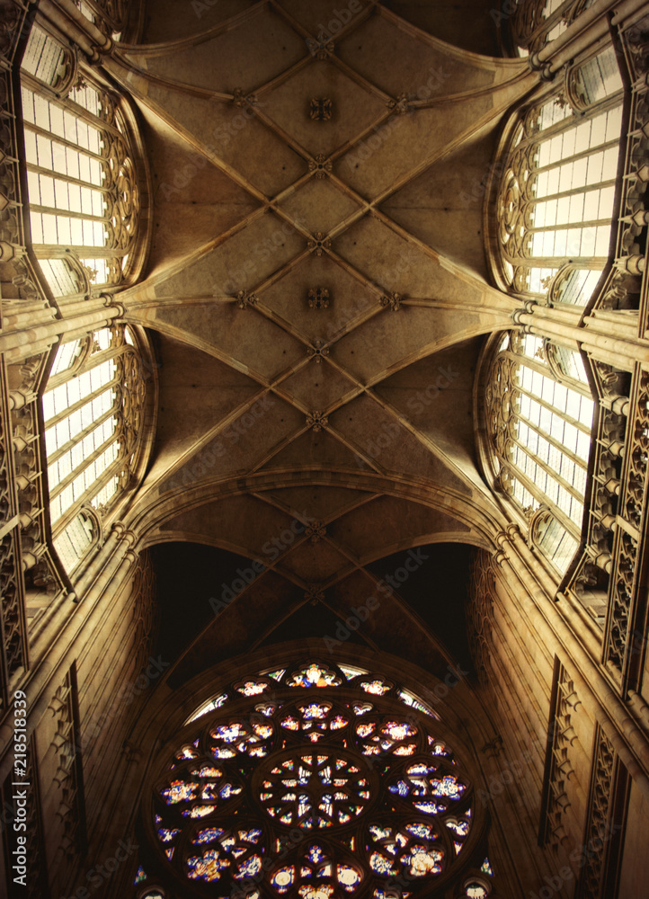 inside of St. Vitus Cathedral in Prague, Czech Republic. Image in old color style
