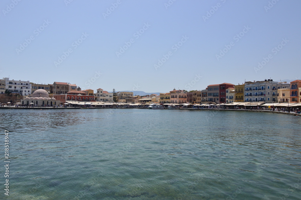 Wonderful Views Of The Port Of Chania In Venetian Style With Immensity Of Souvenir Shops And Restaurants. History Architecture Travel. July 6, 2018. Chania, Crete Island. Greece.