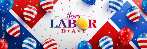 Happy Labor Day poster template.USA labor day celebration with American balloons flag,star and tools.Sale promotion advertising banner template for USA Labor Day Brochures,Poster or Banner