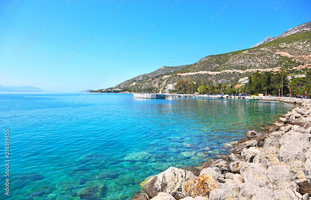 landscape of Loutraki Corinthia Greece - gulf of Corinth - famous summer destination