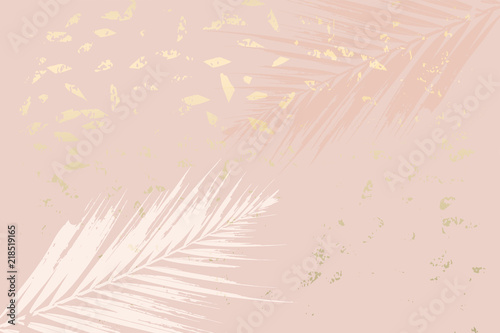 Autumn abstract foliage rose gold blush background. Chic trendy print with botanical motifs