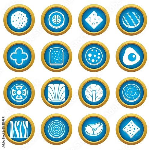 Slice food ingredient icons blue circle set isolated on white for digital marketing