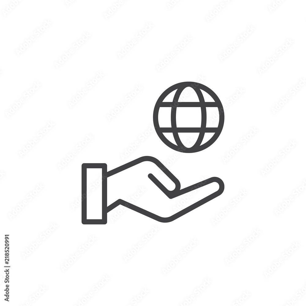 Environmental protection outline icon. linear style sign for mobile concept and web design. Hand hold globe simple line vector icon. Symbol, logo illustration. Pixel perfect vector graphics Environmental protection outline icon. linear style sign for mobile concept and web design. Hand hold globe simple line vector icon. Symbol, logo illustration. Pixel perfect vector graphics