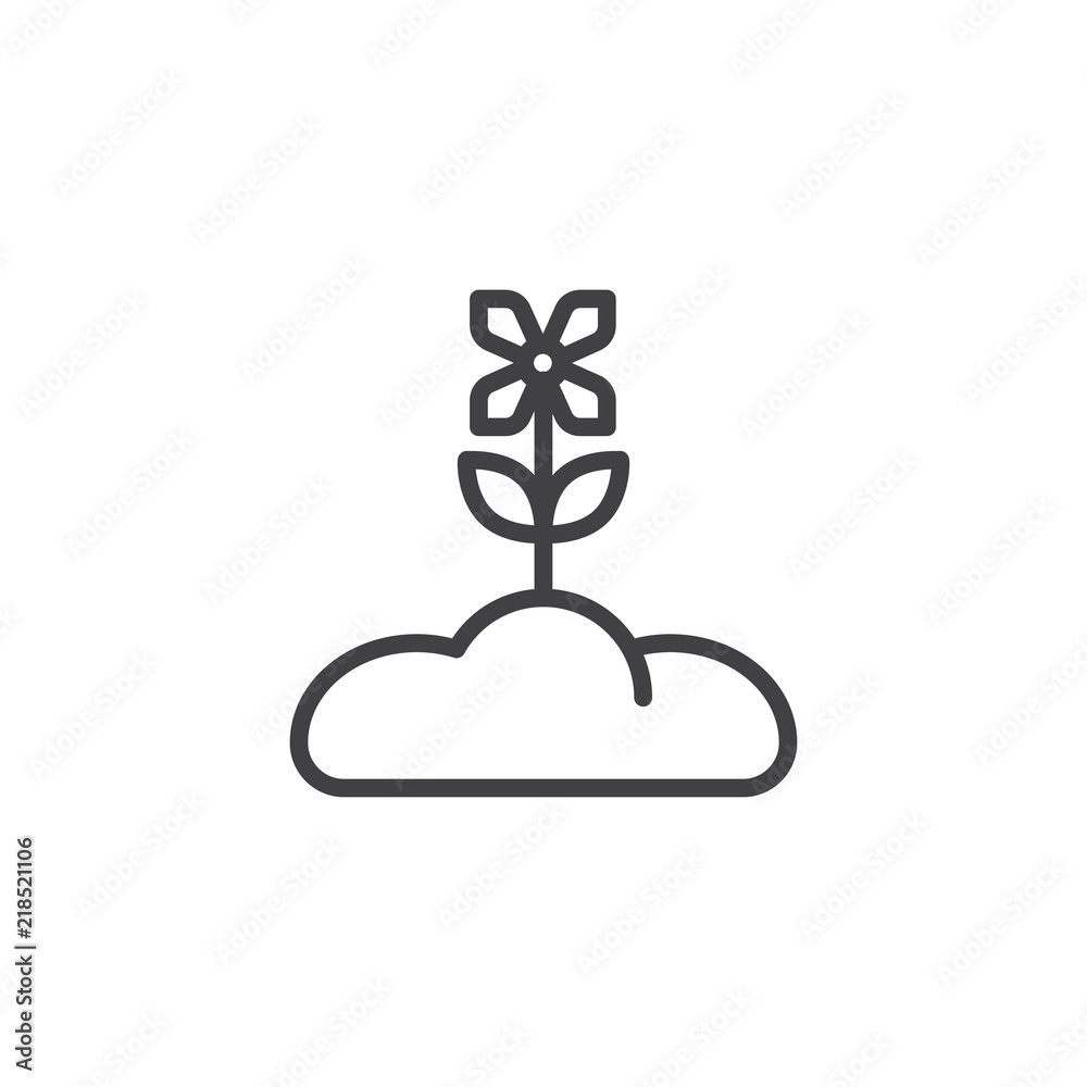 Growing Flower outline icon. linear style sign for mobile concept and web design. Plant in soil simple line vector icon. Symbol, logo illustration. Pixel perfect vector graphics Growing Flower outline icon. linear style sign for mobile concept and web design. Plant in soil simple line vector icon. Symbol, logo illustration. Pixel perfect vector graphics