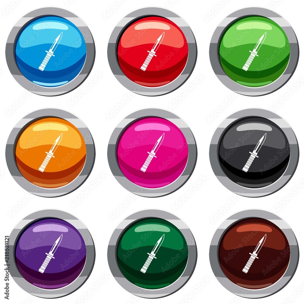 Military knife set icon isolated on white. 9 icon collection vector illustration Military knife set icon isolated on white. 9 icon collection vector illustration
